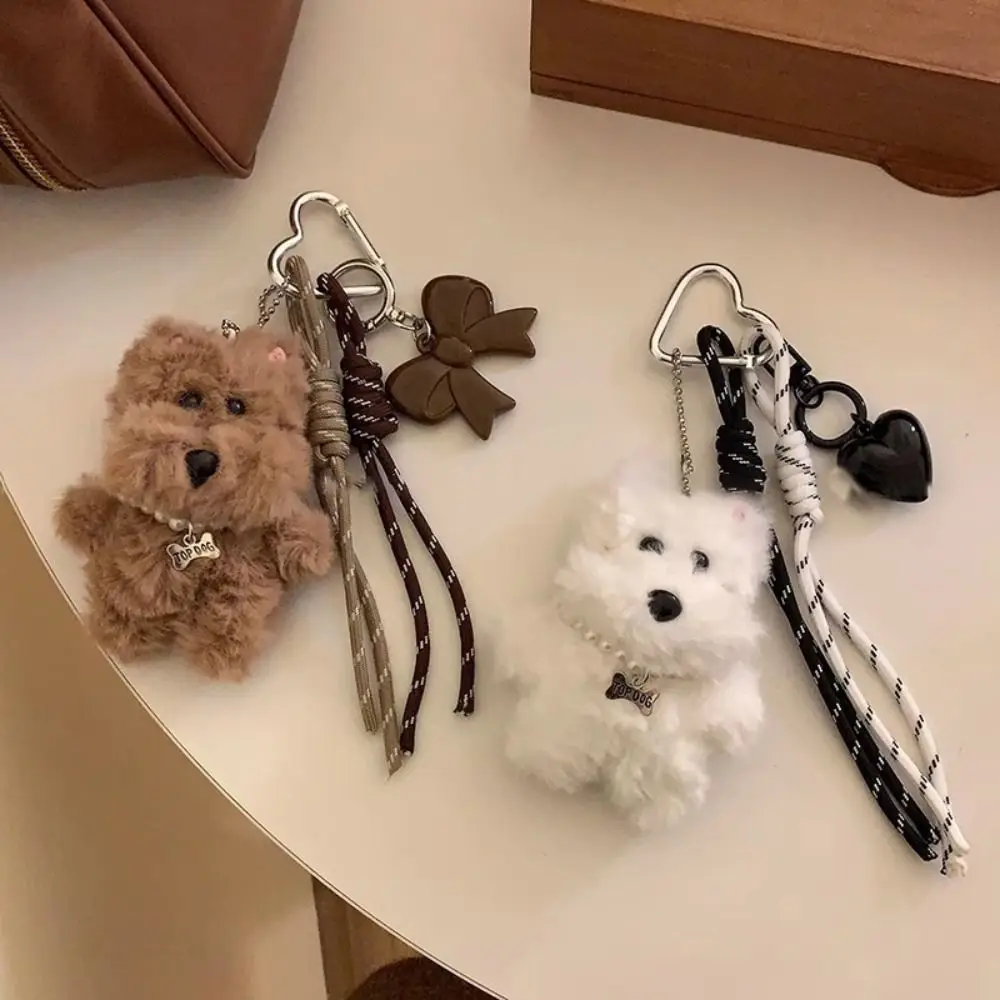 Cute Plush Doll Bag Pendant Coffee White Dog Car Keychain Hanging Pendant Gift