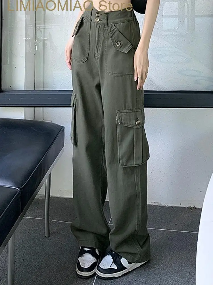 New White Designer Cargo Pants Women Pockets High Street Vintage Trousers Female High Waist Hiphop Fashion Pants Summer