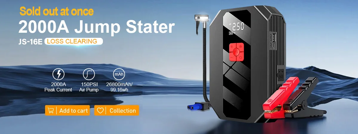 Cavi del jump starter e unità mostrati insieme