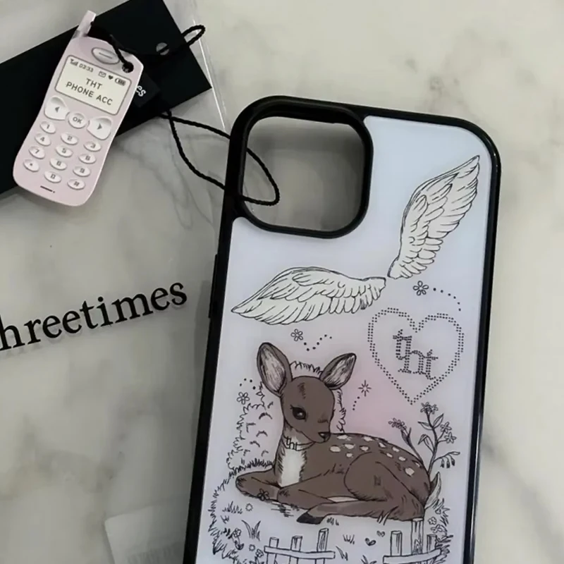 Silicone Hard Phone Case with Cute Angel Wing and Elk Cartoon Design