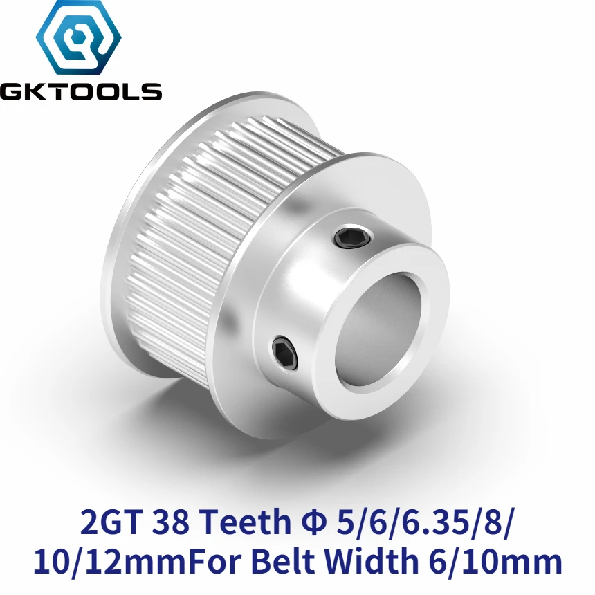 

GKTOOLS 38 Teeth 2GT Timing Pulley Bore 5/6/6.35/8/10/12/12.7/14/15mm for GT2 Open Synchronous belt width 6/10mm small backlash