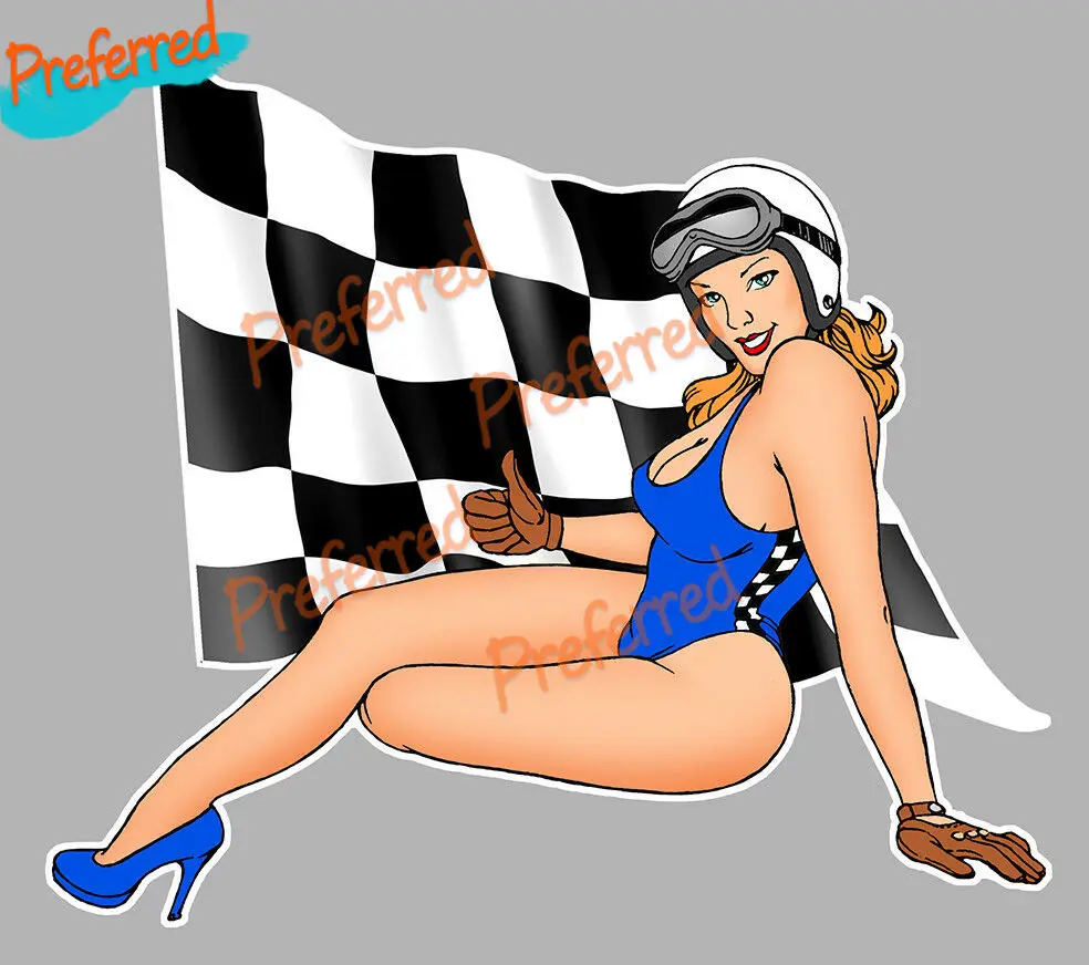 

Pinup Checkerboard Flag Race Racing Sticker Decal for Your All Cars Racing Laptop Motorcycle Helmet Trunk Toolbox Surf Camper