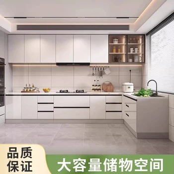 ตู้ครัวสไตล์นอร์ดิกที่สร้างสรรค์ ทันสมัย ทำจากไม้เนื้อแข็ง ท็อปเคาน์เตอร์หินอ่อน อ่างล้างจานสแตนเลส พร้อมแท่นวางอุปกรณ์ เฟอร์นิเจอร์สำหรับบ้าน FYKC 2