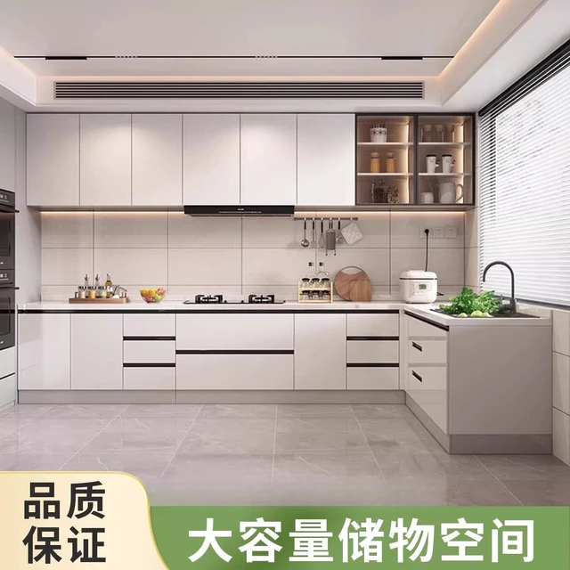 ตู้ครัวสไตล์นอร์ดิกที่สร้างสรรค์ ทันสมัย ทำจากไม้เนื้อแข็ง ท็อปเคาน์เตอร์หินอ่อน อ่างล้างจานสแตนเลส พร้อมแท่นวางอุปกรณ์ เฟอร์นิเจอร์สำหรับบ้าน FYKC 2