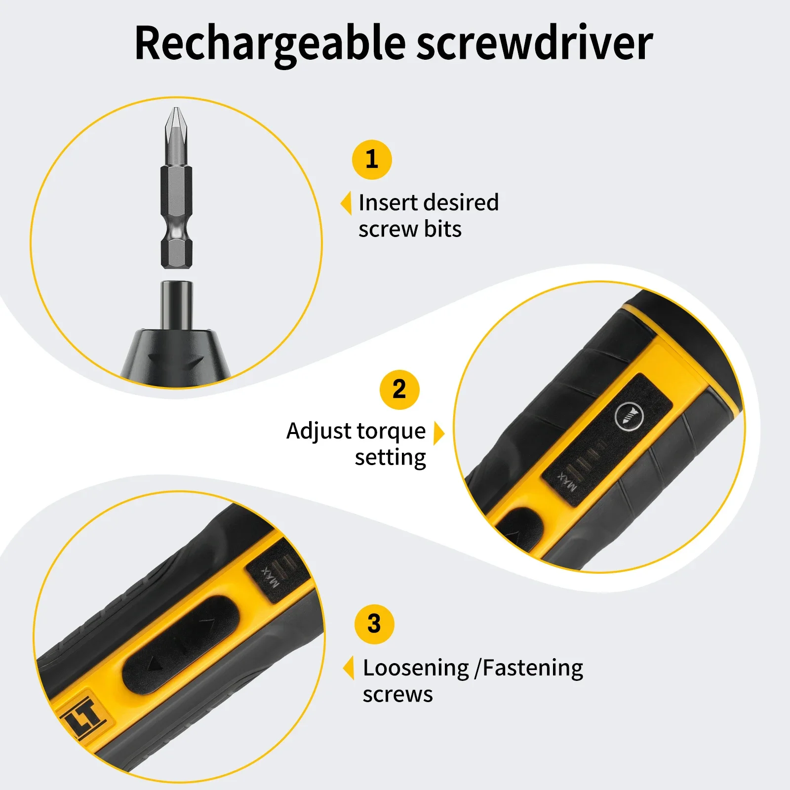 새로운 DEWALT 충전식 전기 드라이버, 4개의 토크 기어, 5N.m 최대 토크, 280RPM, DIY 수리 작업용 USB 충전 LED 라이트