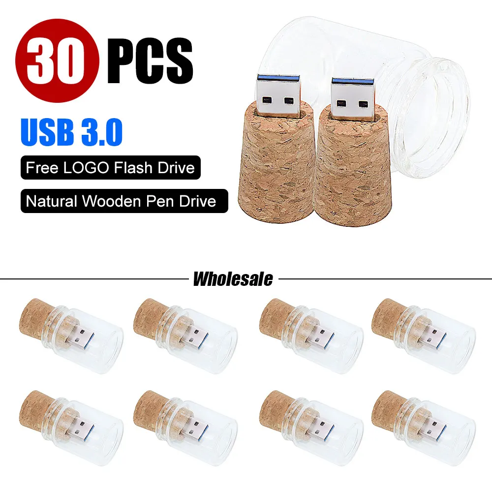 

30pcs Free LOGO Glass Bottle USB 3.0 Flash Drive 4G 8G 16GB 32GB 64GB 128G High Speed Pen Drives Photography Gifts Memory Stick