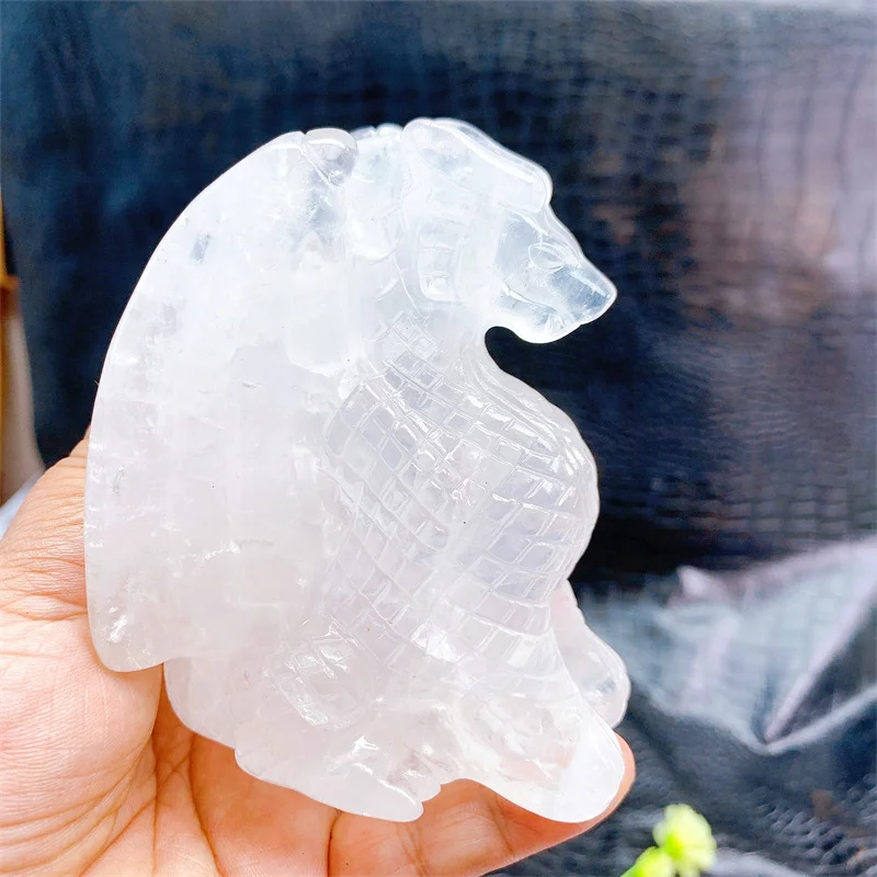 

10CM Natural Clear Quartz Dragon Figurine Crafts Healing Crystals Carving Halloween Gift Home Decoration 1PCS