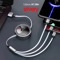 3 - in - 1 Retractable Fast Charging Cable - 120W USB Type C/Micro Compatibility (Sliver)