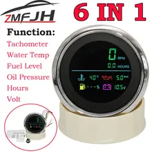 Tacómetro multifunción 6 en 1 para coche y barco, medidor de combustible, voltímetro de presión de aceite y temperatura del agua, 85mm, LCD, nuevo