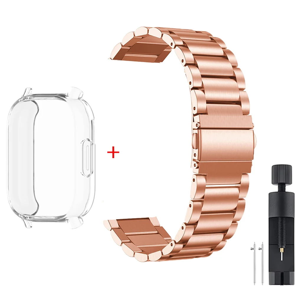Luxury TPU Case with Stainless Steel Strap for Smart Watch - Soft Protective Cover with Premium Metal Watchband Correa