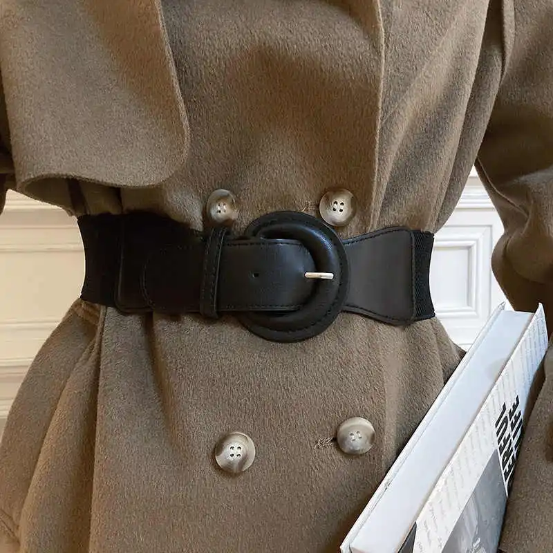 1pcs Women's Decorative Belt for Skirts and Coats Practical Korean Style Black Elastic Adjustable Waist Belt Vintage Sweater B