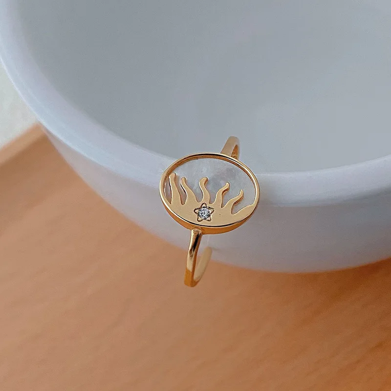 925 Sterling Silver White Mother of Pearl Oval Sun Adjustable Open-end Ring