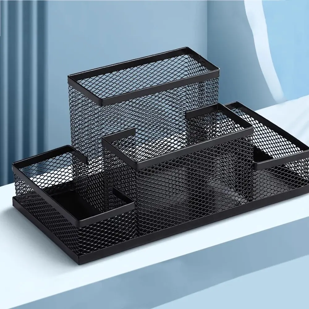 Metal Mesh Desk Organizer Stationery Storage Box Pencil and Pen Holder 4 Cell Drawer