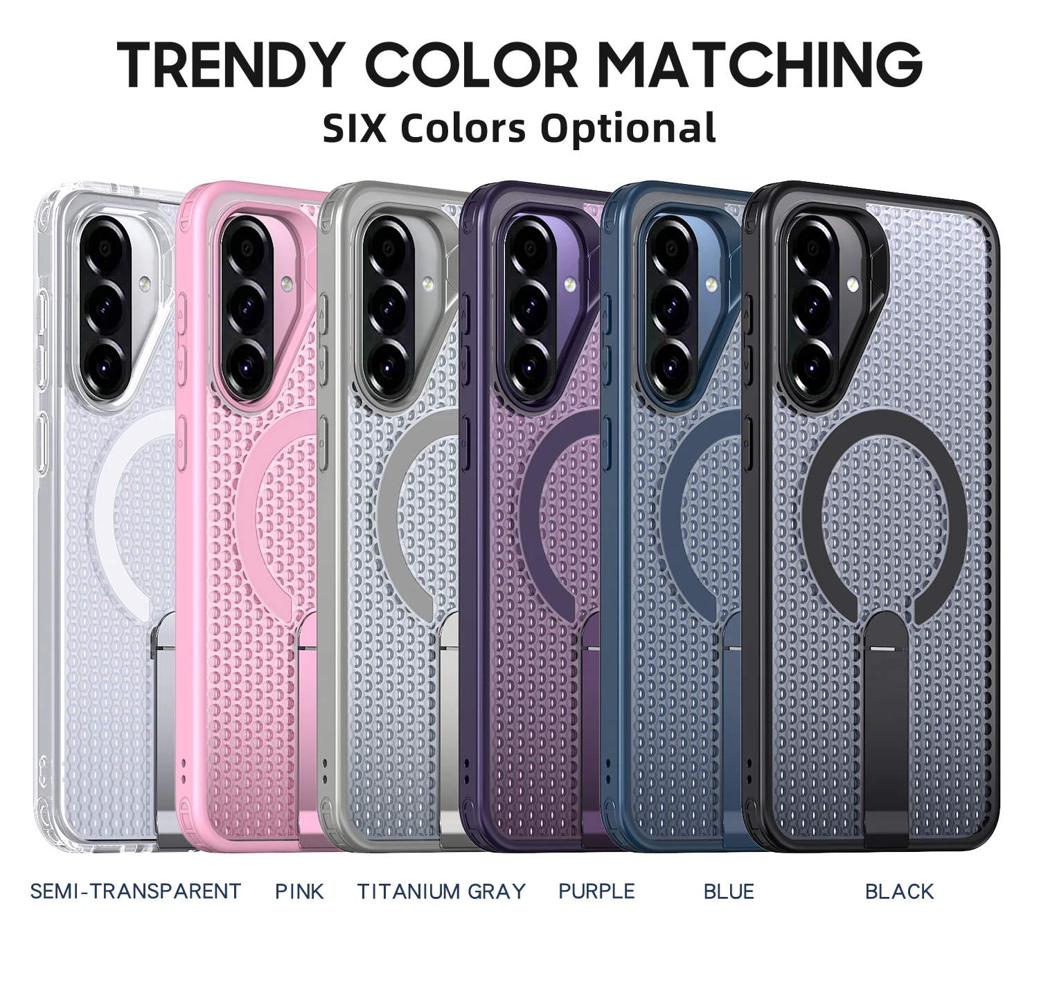Heat Dissipation Breathable Magnetic Wireless Charging Phone Case with Holder