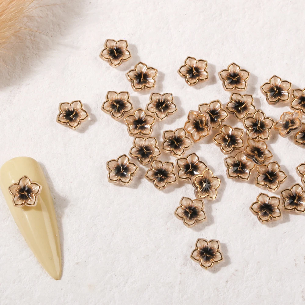50pcs Glitter Acrylic Flower Nail Charm 3D Resin Graceful Five-petaled Flowers Nail Decoration DIY Kawaii Nail Accessories