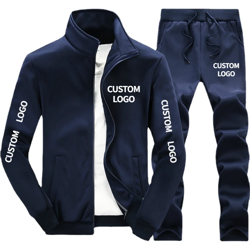 Custom LOGO Men Tracksuit Brand Printed Zipper Lapel Cardigan and Sweatpants 2 Pieces Set Fashion Casual Streetwear Jogger Suit bakemonogatari tracksuit set monogatari men sweatsuits christmas sweatpants and hoodie set fashion