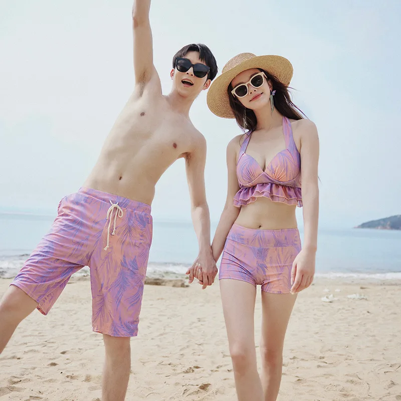 Women Swimsuit Bikini 3 piece set Mens Short Lover's Beach Wear Couple Bathing Suit
