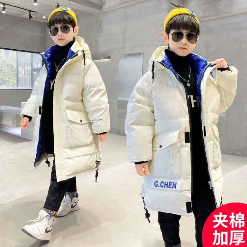 2024 Teenage New Children Parka Kids Winter Cotton Jacket Snowsuit Abbigliamento Big Boy Warm Long Coat Addensare Capispalla Vestiti