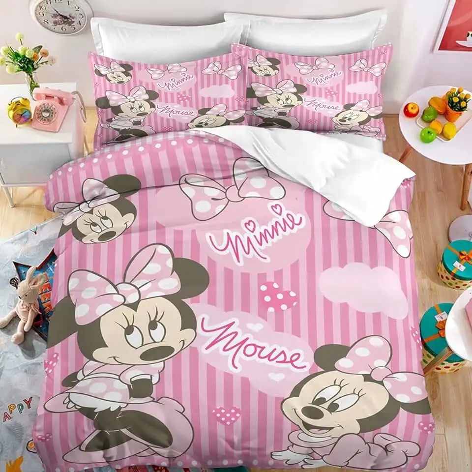 Cartoon Minnie copripiumino Mickey Minnie Mouse Set biancheria da letto per bambini custodia per piumino regalo per ragazza ragazzo doppia singola decorazione per camera da letto