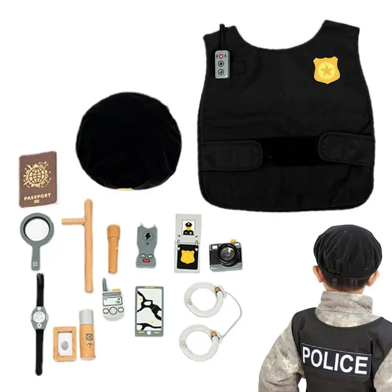 

Policeman Toys Wooden Policeman Pretend Play 17 Pcs Kids Policeman Educational Simulate Characters Handcuffs Pretend Play Set