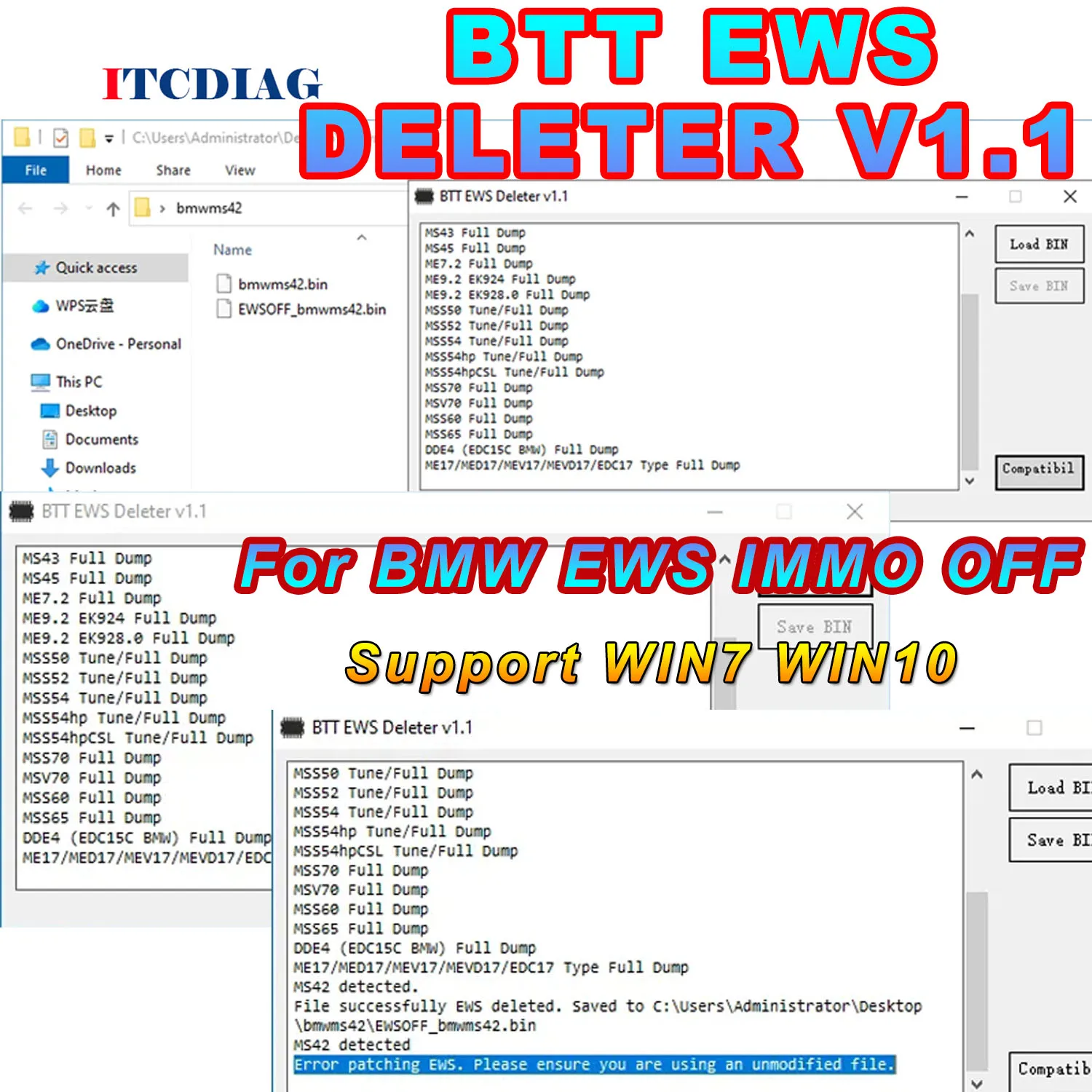 Btt Ews Deleter V1.1 Per Bmw Immo Off Btt Ews Cas Elimina Per Ms41 Ms42 Ms43 Ms45 Me7.2 Me9.2 Mss54 Me17/Med17/Mev17/Mevd17/Edc17