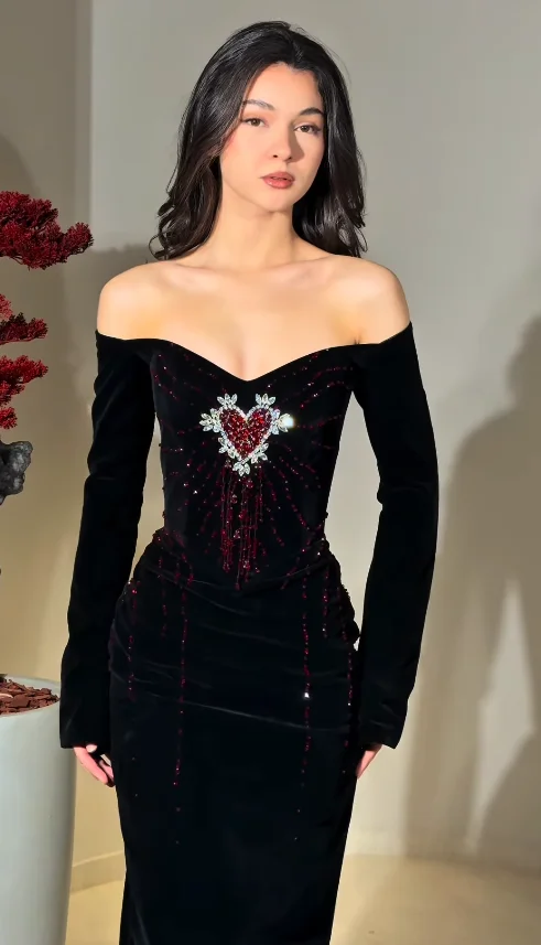 Dubai Saudi Women's Wedding Party attire Evening Dresses Black Flower Formal Occasion Prom Gowns Glitter Stylish Customized - 2