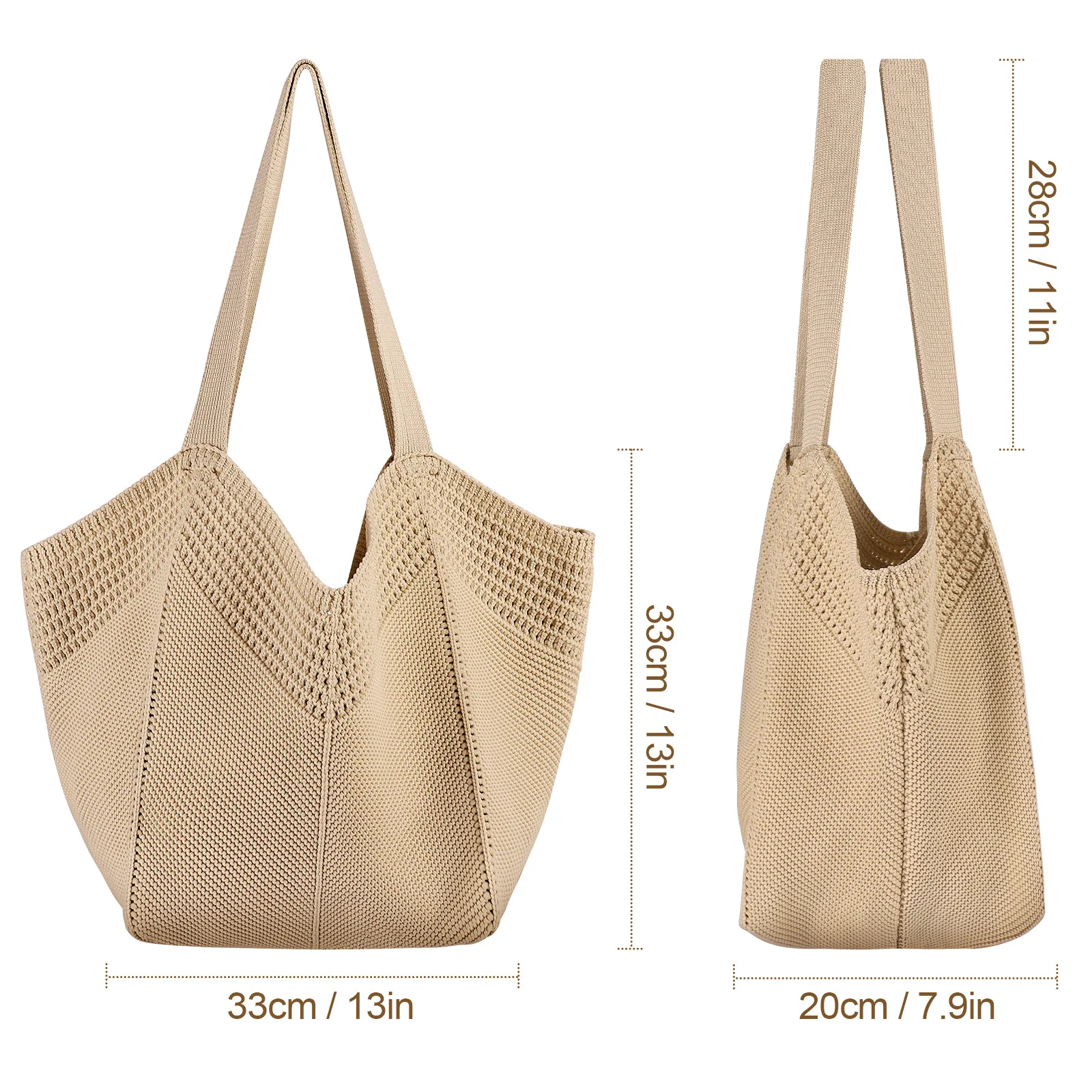 Women Crochet Tote Fashion Knitted Large Capacity Woven Shoulder Solid Color Simple Shopping Bag for Summer Beach