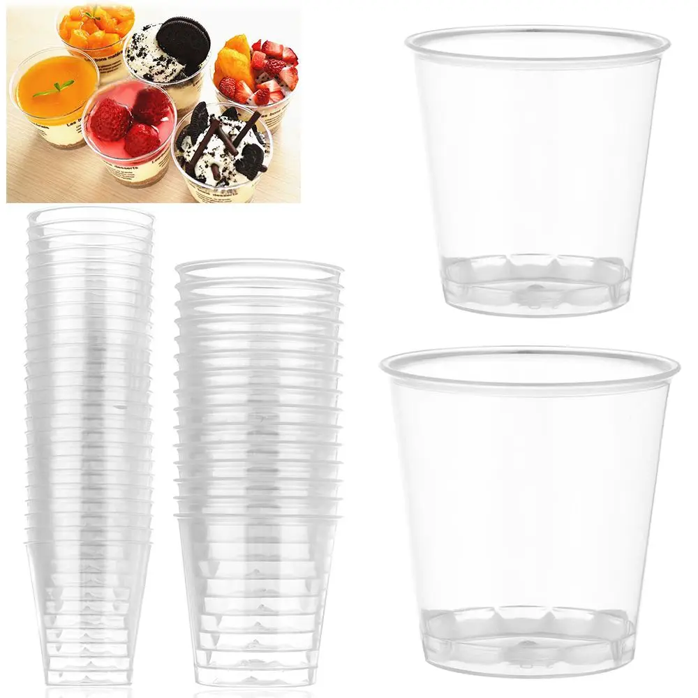 30/50X Round Plastic Transparent Cupcake Reusable Plastic Shot Glasses Dessert Cups Disposable Glass Drinks