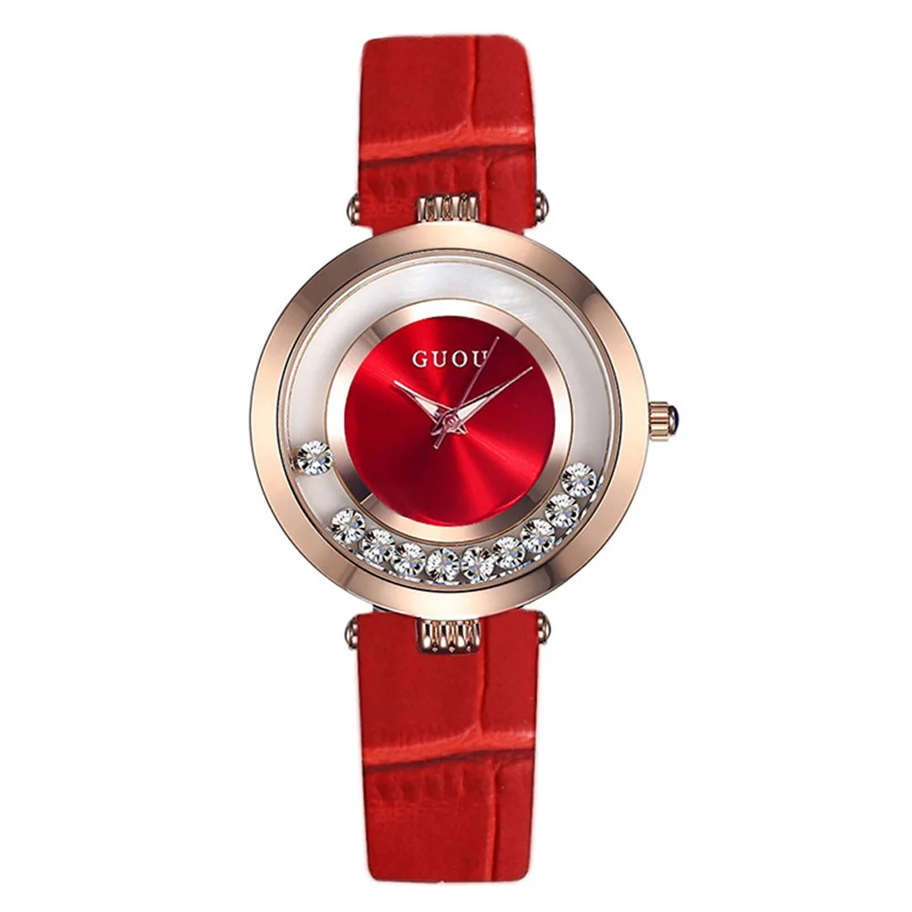 

2018 Fashion Hot Sales Women Rolling Drill Watch Luxury Quicksand Gift Dress Watch Genuine Leather Clock Rhinestone Wristwatches