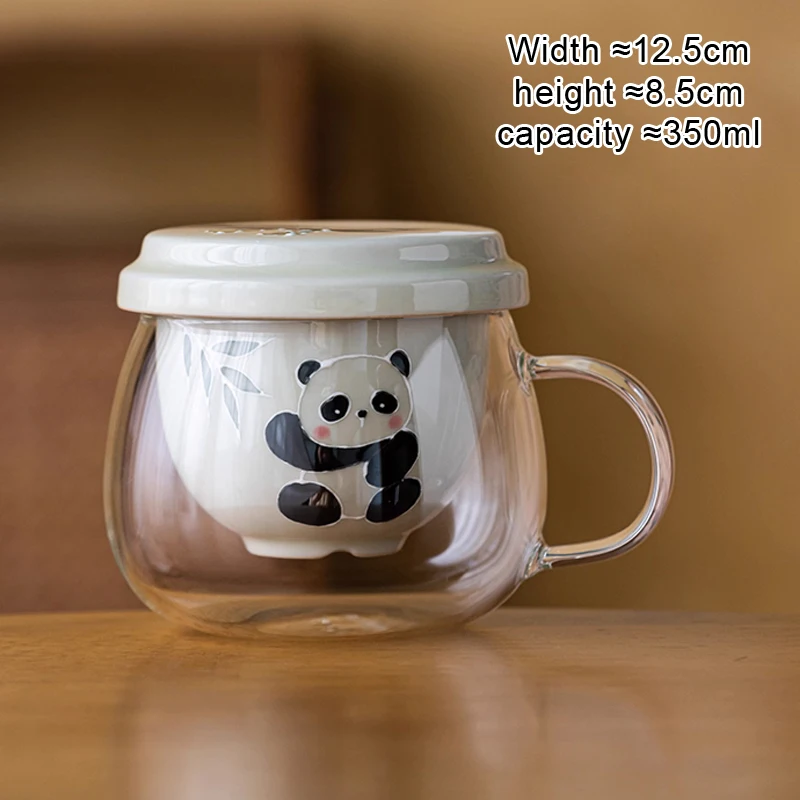 Creative Ceramic Hand Drawn Panda Pattern Cup, Home Office Items, Porcelain Filtered Tea Water Separation, Glass Mug, 350ml, 1Pc