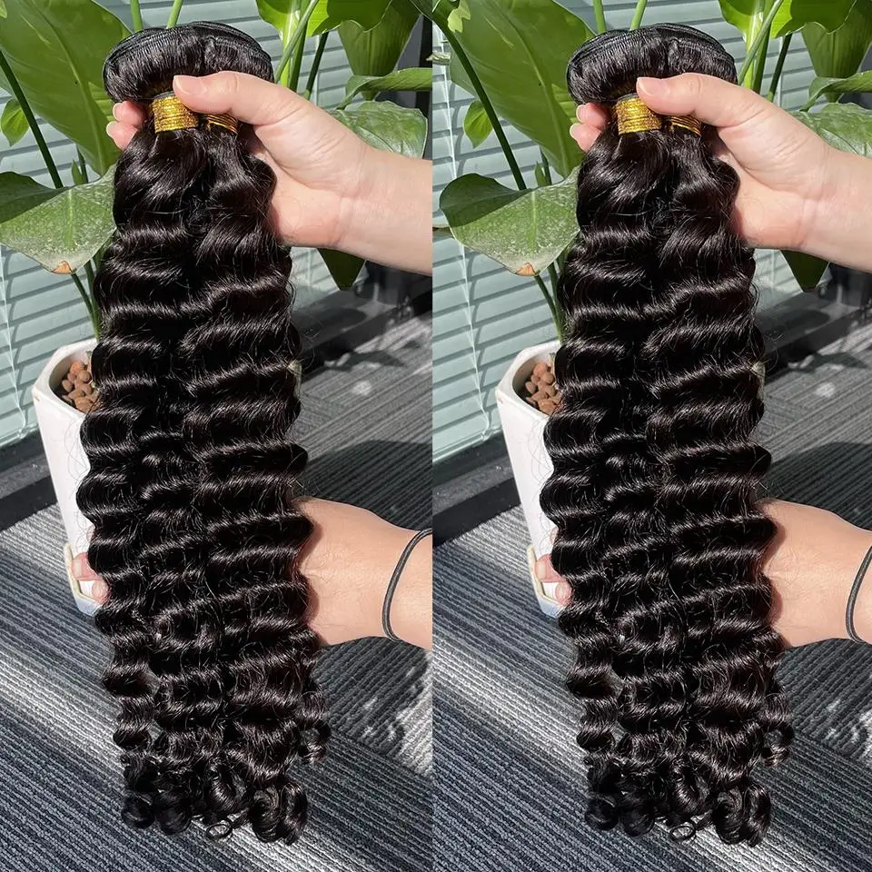 Brazilian Curly Human Hair Weave Bundles Loose Deep Wave 3 4 Remy Hair Bundles 30 32 34 36 Inch Extensions Double Drawn