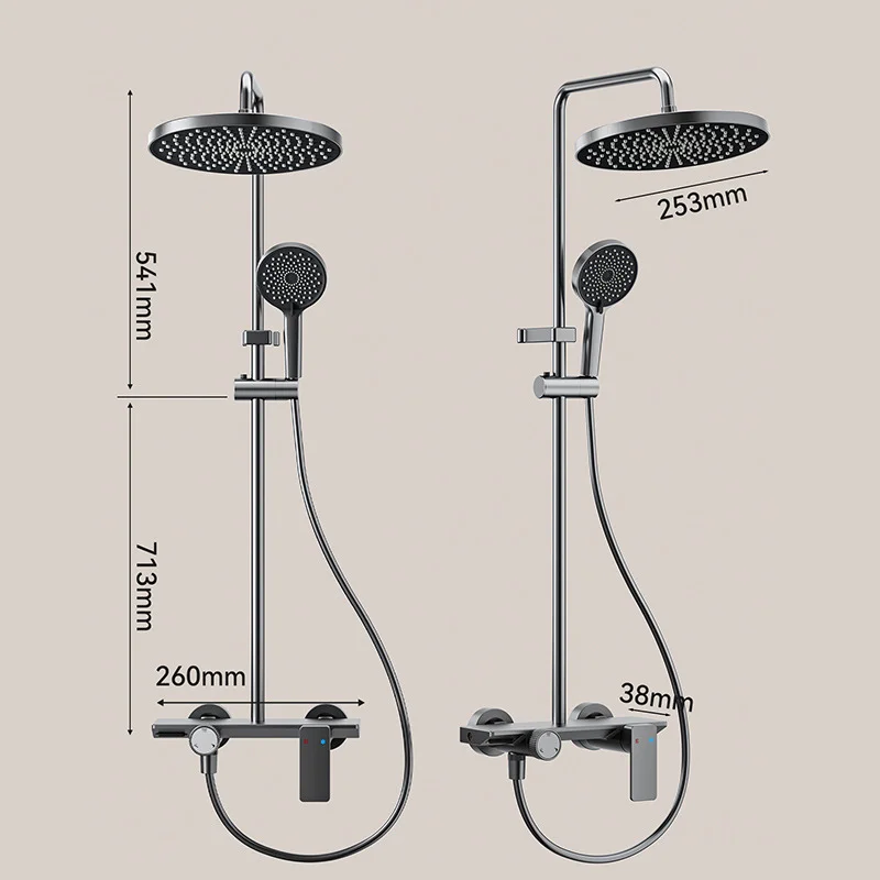 ชุดฝักบัวห้องน้ำสีเทา ระบบน้ำร้อนและน้ำเย็นมัลติฟังก์ชั่นสำหรับอ่างอาบน้ำของโรงแรมอพาร์ทเมนท์รวมก๊อกน้ำ ฝักบัวครบชุด 1