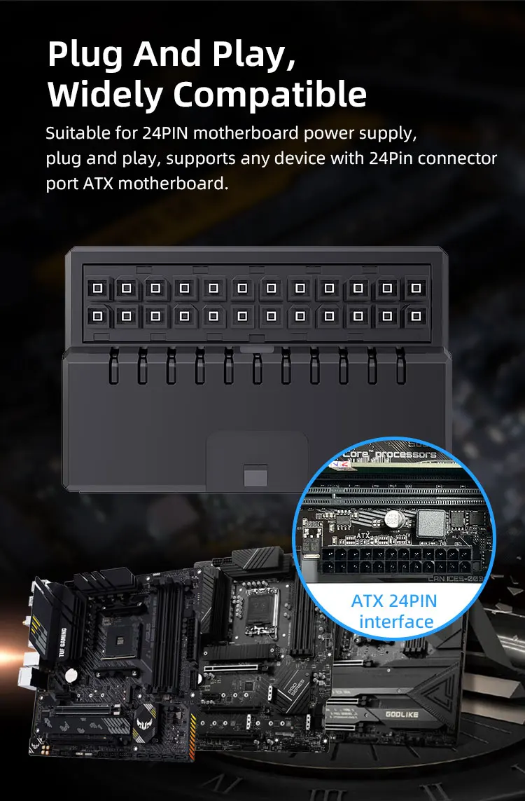 TEUCER ARGB 24Pin ATX Adapter 90° Converter 24PIN Adapter Suitable for 24PlN Mot