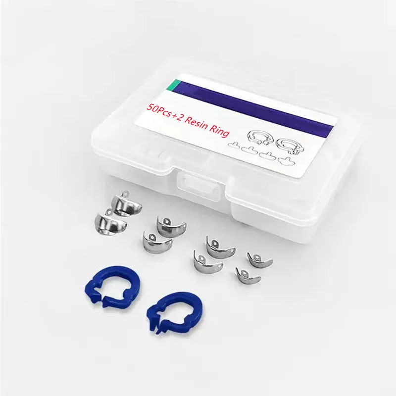 50Pcs Dental Matrix Autoclavable Sectional Contoured Metal Matrices Matrix Bands Set +2 Resin