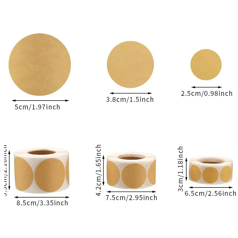 Round Blank Kraft Paper Stickers 100/500PCS 25/38/50mm DIY Gift Package