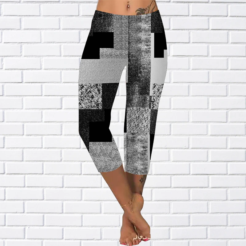 Leggings Estivi Stampati Moda Donna Senza Pantaloni Fitness Leggings Ritagliati Pantaloni Yoga Pantaloni Matita Xs-8Xl
