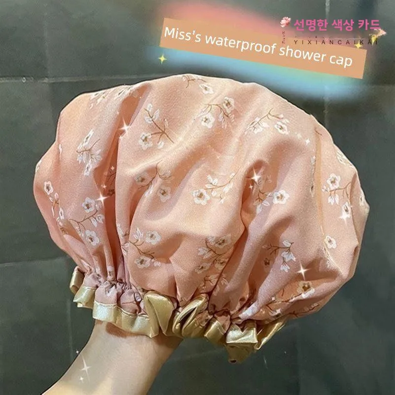 두꺼운 이중 레이어 여성용 목욕 모자 방수 주방 오일 방진 모자 성인 헤어 마스크 어린이 목욕 모자 헤드 커버
