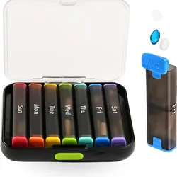 Dual - Compartment Weekly Pill Organizer with Moisture - Proof Design - Portable Supplement and Vitamin Storage Solution (Black)
