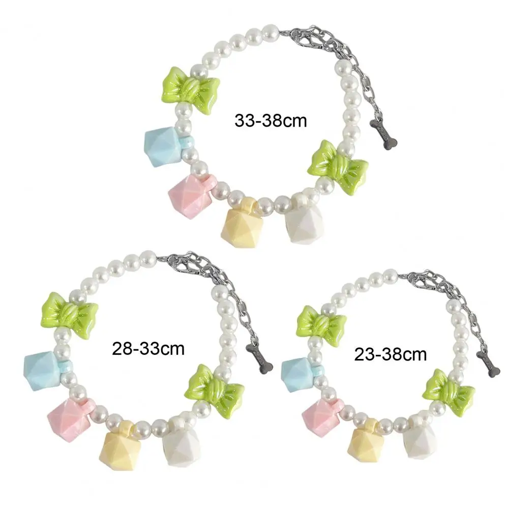 Faux Pearl Pet Necklace Collar Adjustable Puppy Collar for Female Dogs Cats Wedding Birthday Party Color Bow Jewelry for Dog Cat