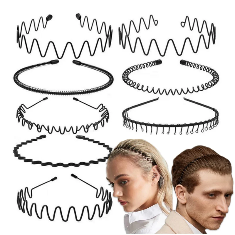 

Hoop Hair Band Wave Shaped Hairband Unisex Sports Face Wash Headdress Hair Hoop Non Slip Black Metal Spiral Headband Men Women