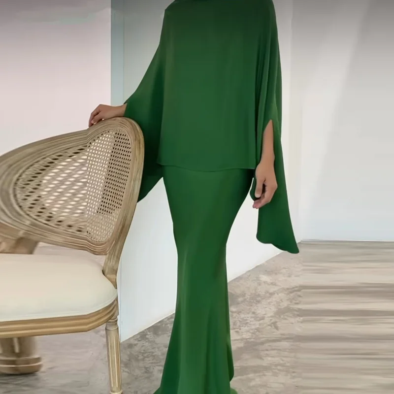 

Элегантный женский костюм с цветочным принтом, Модный женский пуловер с юбкой, наряды, офисный новый весенний костюм с круглым вырезом и рукавом летучая мышь