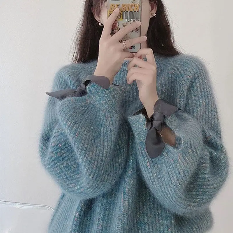 

Sweater Women Solid Color Thermal Pullover Korean Fashion Long Sleeve Knitted Top Jumper Winter Clothes Women