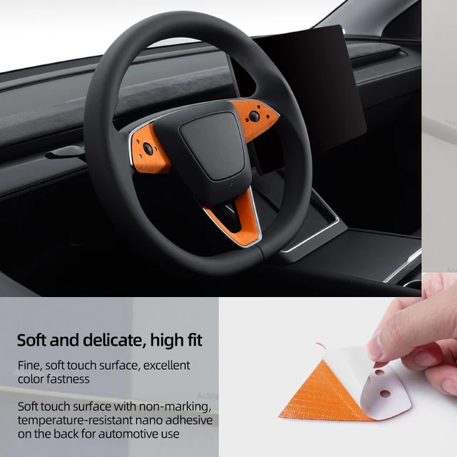 For Tesla 2018-  Model Y Juniper Model 3 Highland Made of Alcantara Steering Wheel Panel Trim Sticker Car Interior Accessories 5