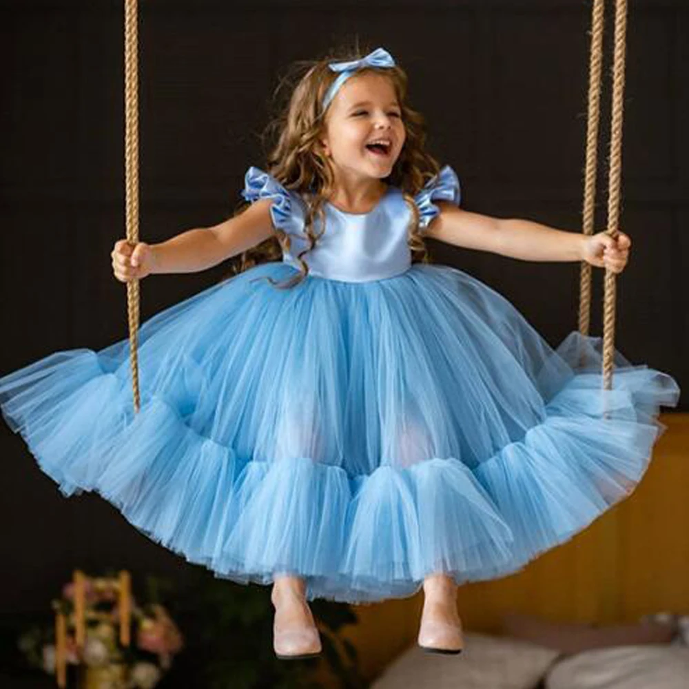 Formal Bow Baby Girls 1st Birthday Party Dress For Kids Clothes Elegant