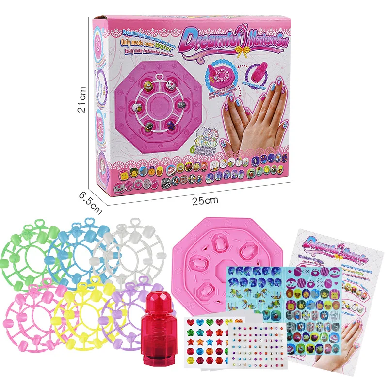 96pcs Children DIY Color Nail Sticker Set Beauty Pretend Toy Girls Handmade Reusable Nontoxic Nail Patch Stickers Birthday Gifts