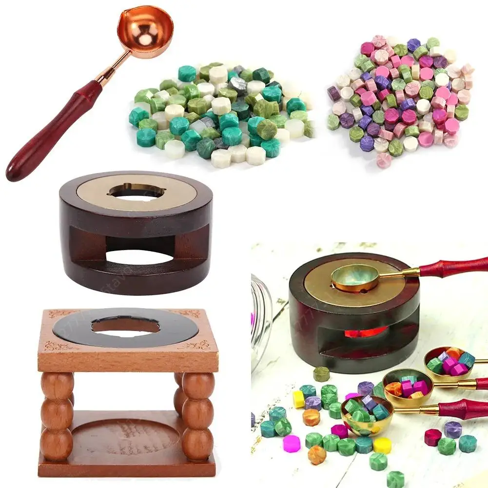 Sealing Wax Furnace Retro Stove Pot Wood Handle Sealing Wax Spoon for Decorative Stamp Craft Gift,sealing wax beans
