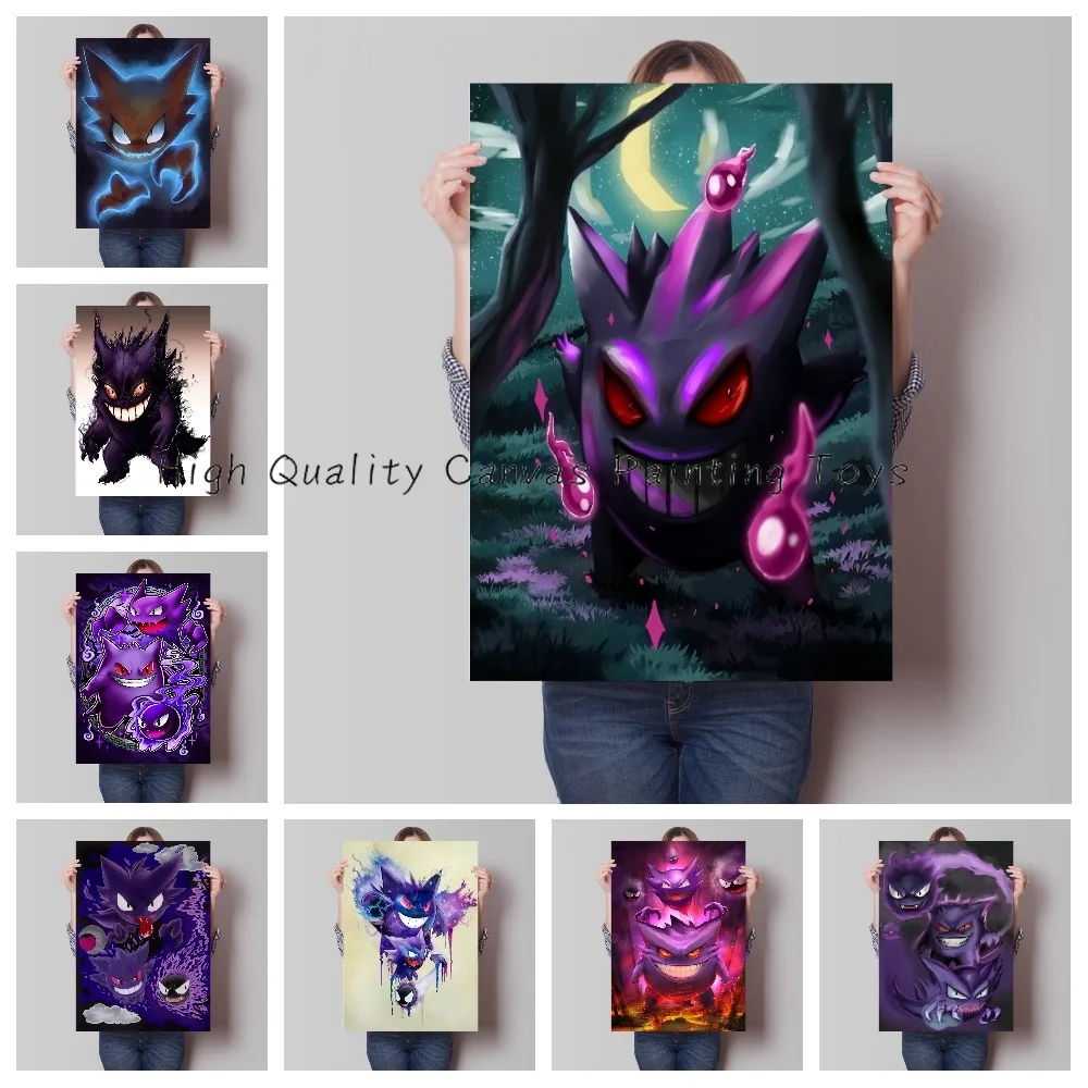 

Vintage Abstract Pokemon Poster Anime Figures Gastly Haunter Gengar Art Background Wall Mural Painting Home Room Decor Gifts