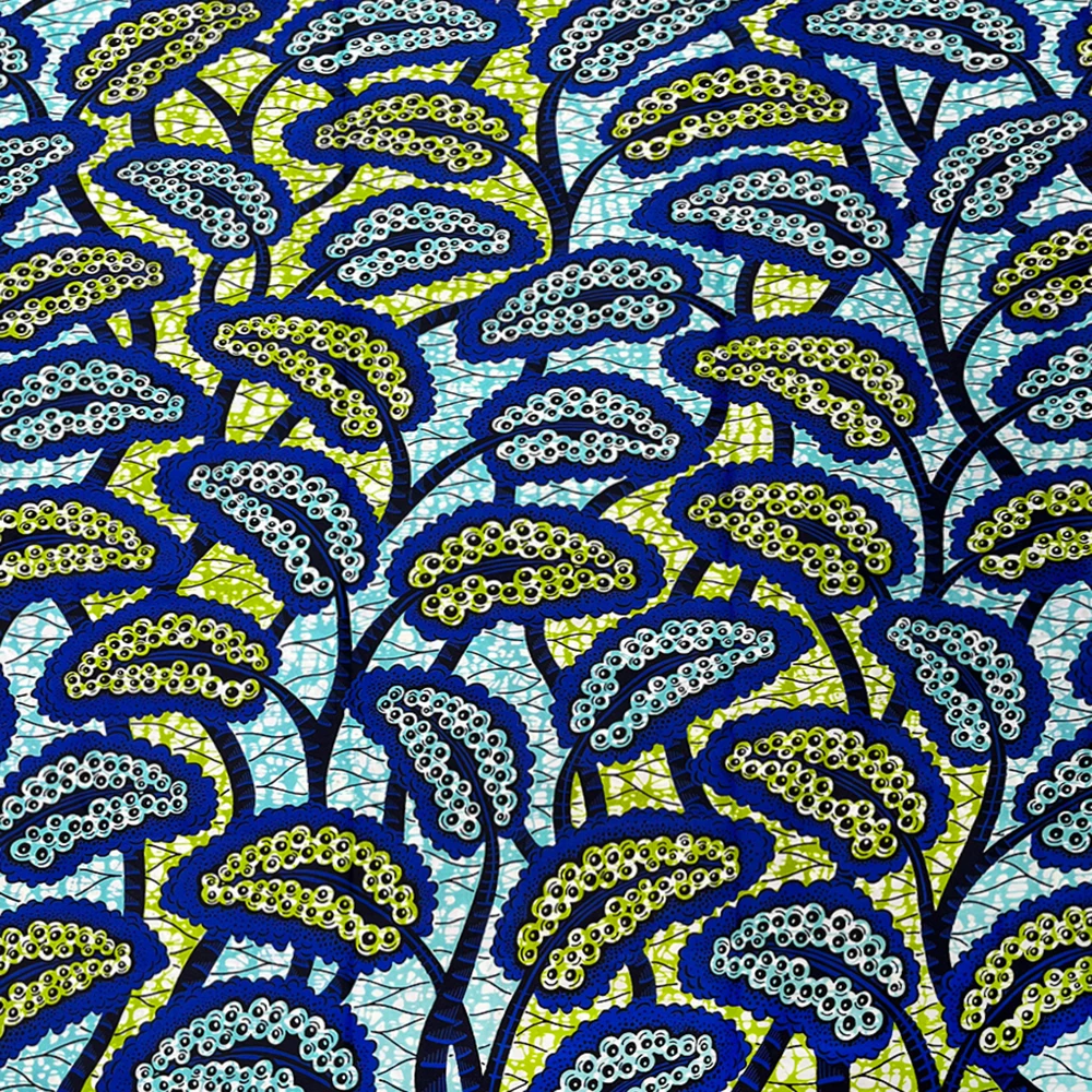 New African Batik Print Fabric Ankara Batik Print Polyester Sewing Material 6 Yards