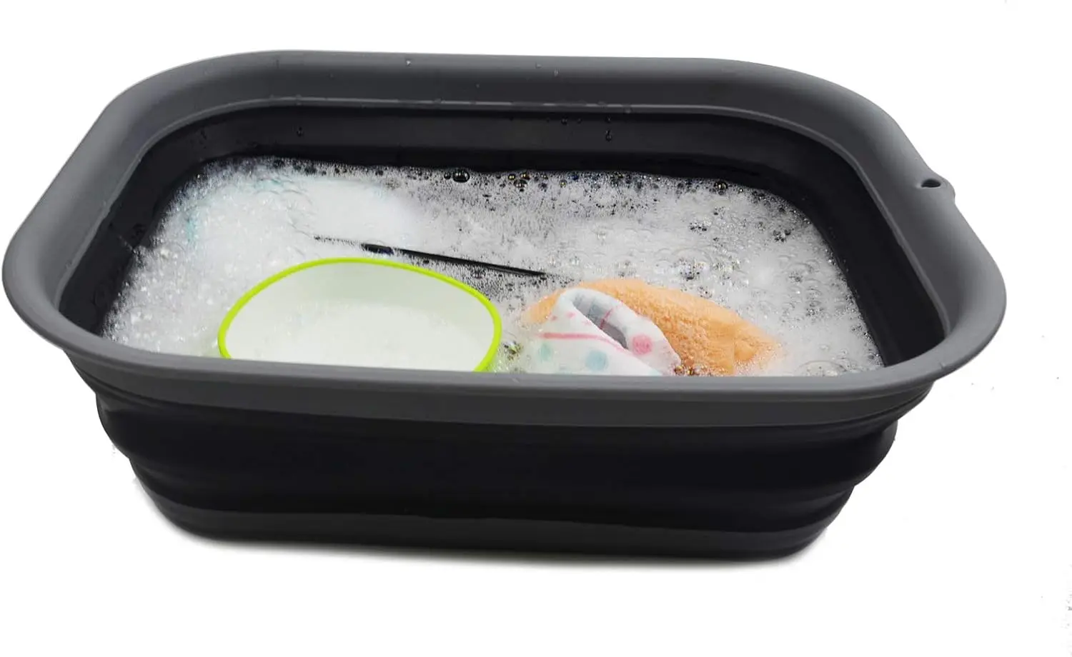 12L (3.17 Gallon) Collapsible Tub - Foldable Dish Tub - Portable Washing Basin - Space Saving Plastic Washtub (2, Grey/Black)