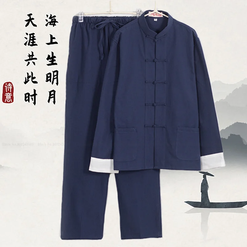 Tai Chi Clothing Traditional Chinese Style Men Cotton Linen Tops Pants Hanfu Tang Suit Kung Fu Tai Chi Uniform Oriental Fashion Clothing Sets